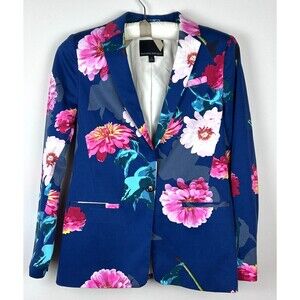 Banana Republic Bold Blue Pink Floral One Button Blazer Size 0 NEW